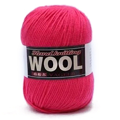 Deep Pink Polyester & Wool Yarn for Sweater Hat, 4-Strands Wool Threads for Knitting Crochet Supplies, Deep Pink, about 100g/roll