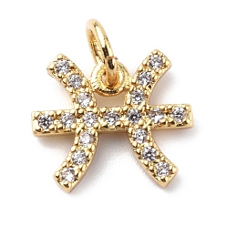 Pisces Brass Micro Pave Cubic Zirconia Charms, Constellation Charm, with Jump Rings, Real 18K Gold Plated, Pisces, 10x11.5x1.5mm, Hole: 3.4mm