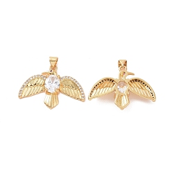 Clear Brass Micro Pave Cubic Zirconia Pendants, Bird Charm, Golden, Clear, 27x31.5x5mm, Hole: 5x3mm