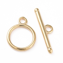 Real 24K Gold Plated Eco-friendly Brass Toggle Clasps, Cadmium Free & Lead Free, Long-Lasting Plated, Ring, Real 24K Gold Plated, Ring: 15x11.5x1mm, Bar: 5x20x2mm, Hole: 2mm