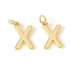 Letter X Brass Charms, with Jump Rings, Letter, Real 18K Gold Plated, Letter.X, X: 10x6.5x1mm, Hole: 2.5mm