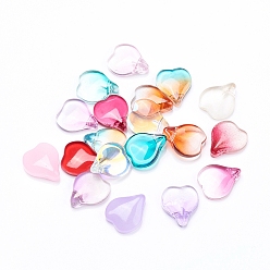 Mixed Color Glass Charms, Heart Shaped Petal, Mixed Style, Mixed Color, 15x12x4.5mm, Hole: 1mm