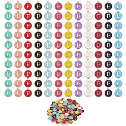 Letter F 120Pcs 12 Colors Golden Plated Alloy Charms, with Enamel, Enamelled Sequins, Flat Round with Letter, Letter.F, 14x12x2mm, Hole: 1.5mm, 10pcs/color