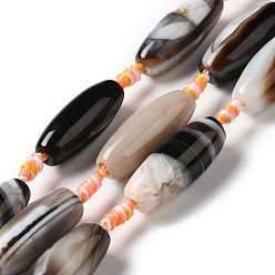 Black Natural Agate Beads Strands, Dyed & Heated, Rice, Black, 29.5~34x9.5~13.5mm, Hole: 2.5mm, about 10pcs/strand, 16''(41cm)
