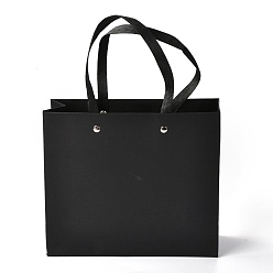 Black Rectangle Paper Bags, with Nylon Handles, for Gift Bags and Shopping Bags, Black, 21x0.4x18cm