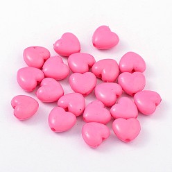 Hot Pink Opaque Acrylic Beads, Heart, Hot Pink, 10x11x6mm, Hole: 2mm, about 1267pcs/500g