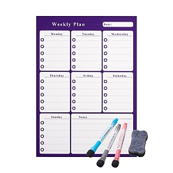 Púrpura Calendario semanal de borrado en seco magnético para refrigerador, con marcadores de punta fina y borrador grande con imanes, pizarra mensual, púrpura, 42x29.8x0.05 cm