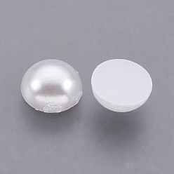White ABS Plastic Imitation Pearl Cabochons, Half Round, White, 7x3.5mm