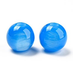 Bleu Dodger Résine opaque imitation yeux de chat perles européennes, Perles avec un grand trou   , ronde, Dodger bleu, 16x15mm, Trou: 5mm