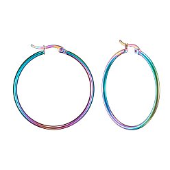 Rainbow Color 304 grandes créoles en acier inoxydable, boucles d'oreilles hypoallergéniques, Forme de l'anneau, couleur arc en ciel, Jauge 12, 39~41x2mm, pin: 0.7~1.3x0.68 mm