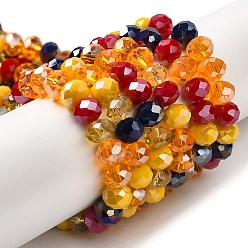 Or Chapelets de perles en verre, facette, rondelle, or, 8x6mm, Trou: 1mm, Environ 65~68 pcs/chapelet, 15.7~16.1 pouce (40~41 cm)