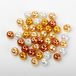 Mixed Color Caramel Mix Pearlized Glass Pearl Beads, Mixed Color, 8mm, Hole: 1mm, about 100pcs/bag