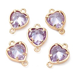 Tanzanite K9 Glass Connector Charms, Heart Links with Golden Tone Brass Findings, Tanzanite, 14x10x4.5mm, Hole: 1.2mm