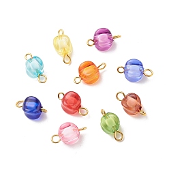 Mixed Color Transparent Acrylic Charms, with Golden Tone Brass Double Loops, Nuggets, Mixed Color, 14x7x7mm, Hole: 1.5~2mm