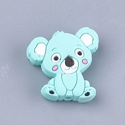 Pale Turquoise Food Grade Eco-Friendly Silicone Focal Beads, Chewing Beads For Teethers, DIY Nursing Necklaces Making, Koala, Pale Turquoise, 28x26x8mm, Hole: 2mm