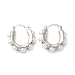 Platino Aretes de aro con perlas de plástico, joyas de latón para mujer, Platino, 28x25.5x7 mm, pasador: 1~mm