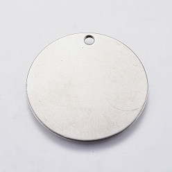 Couleur Acier Inoxydable 304 pendentifs d'étiquettes vierges en acier inoxydable, plat rond, couleur inox, 30x1mm, Trou: 2mm