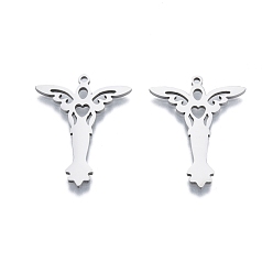 Stainless Steel Color 201 Stainless Steel Pendant,  Angel, Stainless Steel Color, 32.5x25x1.5mm, Hole: 1.6mm