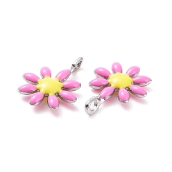 Violet 304 Stainless Steel Charms, with Enamel, Stainless Steel Color, Flower, Violet, 10x7.5x2mm, Hole: 1mm