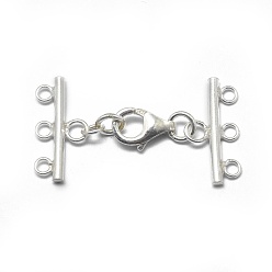 Silver 925 Sterling Silver Lobster Claw Clasps, with Cord Ends, with 925 Stamp, Silver, 34x18mm, Hole: 1.6mm