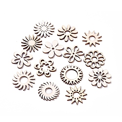 Blanched Almond Laser Cut Wood Shapes, Unfinished Wooden Embellishments, Poplar Wood Cabochons, Flower, Blanched Almond, 26.5~29.5x2.5mm, about 100pcs/bag