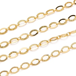Oro Cadenas de latón, cadenas de eslabones ovales, con carrete, larga duración plateado, sin soldar, textura, dorado, 6x4x0.3 mm, aproximadamente 32.8 pies (10 m) / rollo