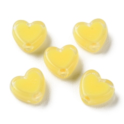 Jaune Perles acryliques de coeur, Perle en bourrelet, jaune, 7x8x4mm, Trou: 1.8mm, environ2777 pcs / 500 g