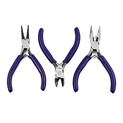 Indigo Steel Pliers Set, with Plastic Handles, including Side Cutter Pliers, Round Nose Plier, Needle Nose Wire Cutter Plier, Indigo, 113~126x48~52x6~10mm, 3pcs/set