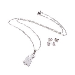 Stainless Steel Color 304 Stainless Steel Puppy Jewelry Sets, Cable Chains, Pendant Necklaces and Stud Earrings, with Ear Nuts/Earring Back, Terrier Dog, Stainless Steel Color, 17.7 inch(45.1cm), 1.5mm, 8x4.5mm, Pin: 0.8mm