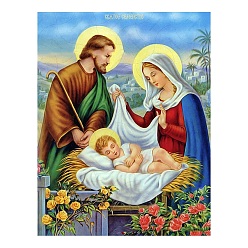 Colorful Holy Family Religion Human Pattern DIY Diamond Painting Kit, Including Resin Rhinestones Bag, Diamond Sticky Pen, Tray Plate and Glue Clay, Colorful, 400x300mm