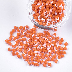 Dark Orange Glass Seed Beads, Fringe Teardrop Beads, Opaque Colours, Two Tone, Dark Orange, 3.5~4x2.5~6mm, Hole: 1mm, about 4500pcs/bag