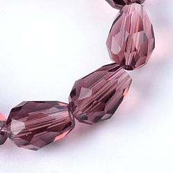 Rose Vieux Perles en verre transparentes , larme à facettes, vieux rose, 8x6mm, Trou: 1mm, Environ 65 pcs/chapelet, 17.99 pouce (45.7 cm)