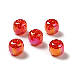 Rouge Placage uv perles acryliques craquelées irisées arc-en-ciel, colonne, rouge, 14x15mm, Trou: 3.2mm