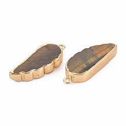 Tiger Eye Natural Tiger Eye Pendants, with Light Gold Plated Iron Loop, Wing, 33~33.5x12~13x5~6mm, Hole: 1.8mm
