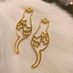 Золотой Подвески с открытой спиной в виде котенка из цинкового сплава, для diy уф смолы, эпоксидная смола, Прессованные цветочные украшения, долговечный, кот с бабочкой, золотые, 45x15x2.5 мм