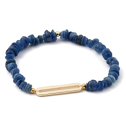 Kyanite Chip Natural Kyanites Stretch Beaded  Bracelets, with Brass Linking Ring and Round Beads, Golden, Inner Diameter: 2-1/8 inch(5.5cm)