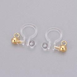 Real 18K Gold Plated Transparent U Type Painless Prevent Allergy Resin Ear Clip, with Stainless Steel Findings, Real 18k Gold Plated, 11x10.5x3mm, Hole: 1.4mm
