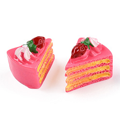Rose Foncé Cabochons décodés en résine de gâteau triangulaire, nourriture imitation, rose foncé, 15x12x13mm
