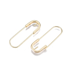 Real 18K Gold Plated Brass Earring Hooks, Safety Pin Shape Earring Wire, For Half Drilled Beads, Nickel Free, Real 18K Gold Plated, 28x9.5x2mm, 20 Gauge, Pin: 0.8mm