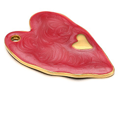 Red Stainless Steel Pendants, with Enamel, Golden, Heart Charm, Red, 36x24mm, Hole: 2.5mm
