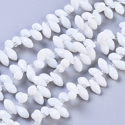 White Glass Beads Strands, Top Drilled Beads, Imitation Jade Glass, Faceted, Teardrop, White, 12x5.5~6mm, Hole: 0.8mm, about 99pcs/strand, 16.93 inch(43cm)
