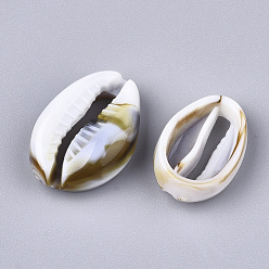 Floral White Acrylic Beads, Imitation Gemstone Style, No Hole/Undrilled, Cowrie Shell Shape, Floral White, 18x12x6mm, about 806pcs/500g