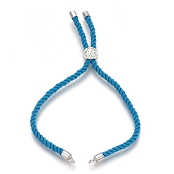 Bleu Ciel Foncé Fabrication de bracelet de cordon de coton, avec les accessoires en laiton, plat et circulaire avec arbre de vie, bleu profond du ciel, 8-5/8 pouce (22 cm), Trou: 2mm