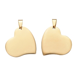 Golden 304 Stainless Steel Pendants, Manual Polishing, Blank Stamping Tags, Heart, Golden, 32x33x1.8mm