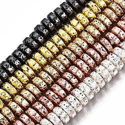 Mixed Color Electroplated Natural Lava Rock Beads Strands, Heishi Beads, Flat Round/Disc, Bumpy, Mixed Color, 8x4mm, Hole: 1.2mm, about 105pcs/strand, 15.75 inch(40cm)
