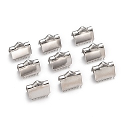 Stainless Steel Color 304 Stainless Steel Ribbon Crimp Ends, Stainless Steel Color, 6x6.5mm, Hole: 2.5x1.5mm