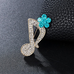 Indicolita Broche de nota musical de diamantes de imitación, insignia de aleación de oro claro para ropa de mochila, indicolite, 47x22 mm
