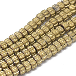 Light Gold Plated Electroplate Non-magnetic Synthetic Hematite Beads Strands, Matte Style, Flower, Light Gold Plated, 5x3mm, Hole: 2mm, about 133pcs/strand, 15.7 inch