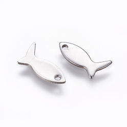 Stainless Steel Color 201 Stainless Steel Charms, Fish, Stainless Steel Color, 12x6x1mm, Hole: 1mm
