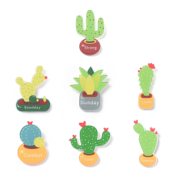 Green Fridge Magnets Acrylic Decorations, Cactus, Mixed Shapes, Green, 7pcs/set